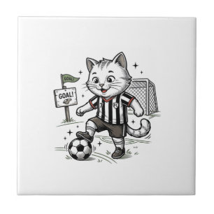 Vintage-Fußball-Katze Gravur-Shirt-Design_1 Fliese