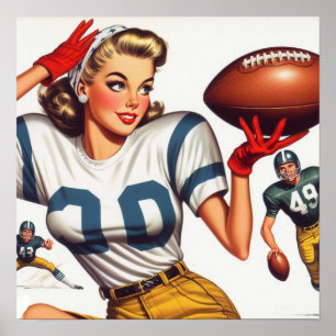 Vintage-Fußball-Mädchen-Illustration Poster