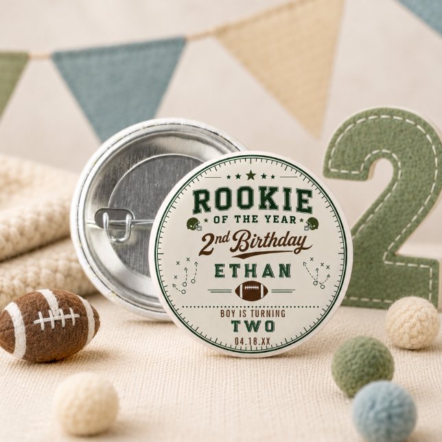 Vintage-Fußball-Neuling 2. Geburtstag Baby Junge Button (Vintage Football Rookie 2nd Birthday baby boy Button
)