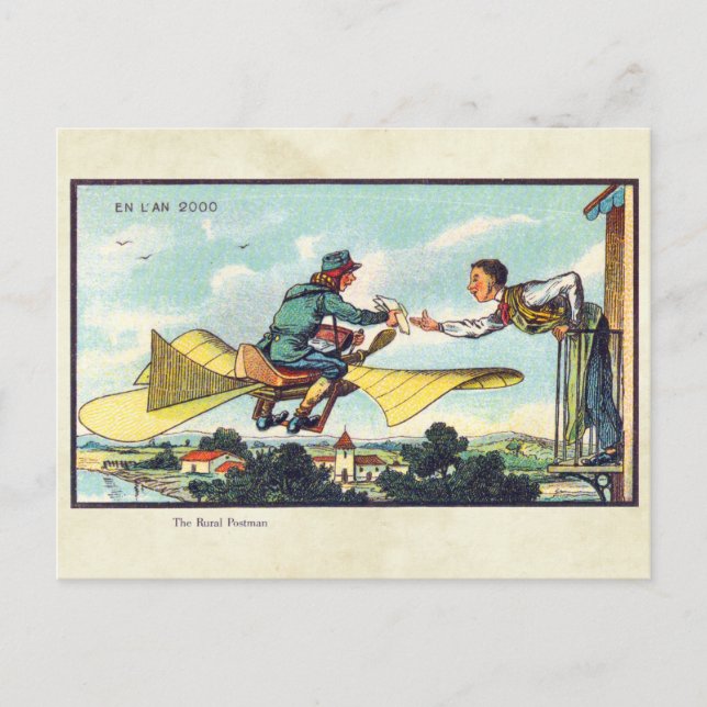 Vintage futuristische Fliegen-Maschinen-Farbkunst Postkarte (Vorderseite)