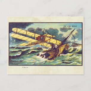 Vintage futuristische Flugmaschinen Farb-Kunst Postkarte