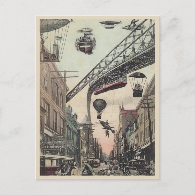 Vintage Futuristische Stadtstraßenflieger Postkarte (Vorderseite)