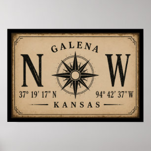 Vintage-Galena-Koordinaten-Wandkunst und Dekoratio Poster