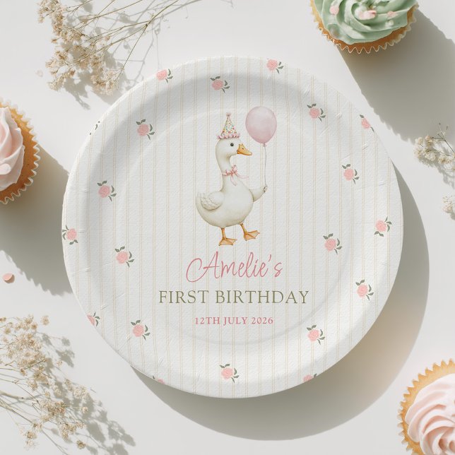 Vintage-Gans Erster Geburtstag  Pappteller (Von Creator hochgeladen)