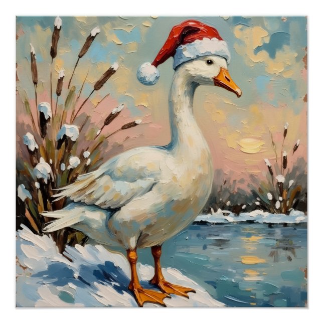 Vintage Gans mit Weihnachtsmannmütze von Frozen Ch Poster (Vorderseite)