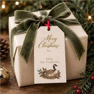 Vintage-Gänse legen Frohe Weihnachtsgeschenke Geschenkanhänger
