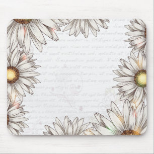 Vintage Gänseblümchen & Schrift Mousepad