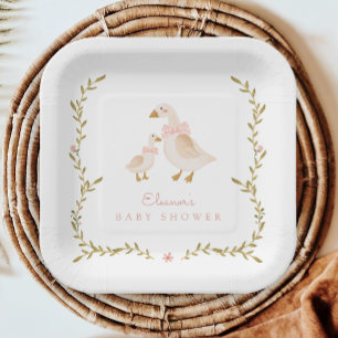 Vintage-Gänsemädchen-Baby-Party Pappteller