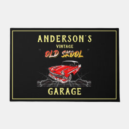 Vintage Garage Altes Skool Chevy auf schwarz Fußmatte