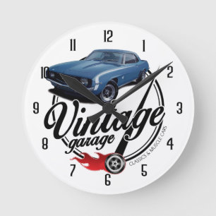 Vintage Garage Camaro Runde Wanduhr