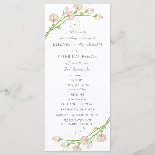 Vintage Garden Roses programme de mariage (Devant)