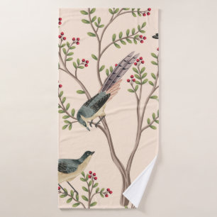 Vintage garden tree, bird floral seamless 