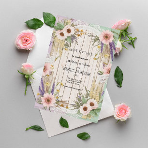 Vintage-Garten-Rustikale-Blumen-Spitze-Hochzeit Save The Date