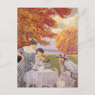 Vintage-Garten-Teeparty im Herbst Elegant Edwardia Postkarte