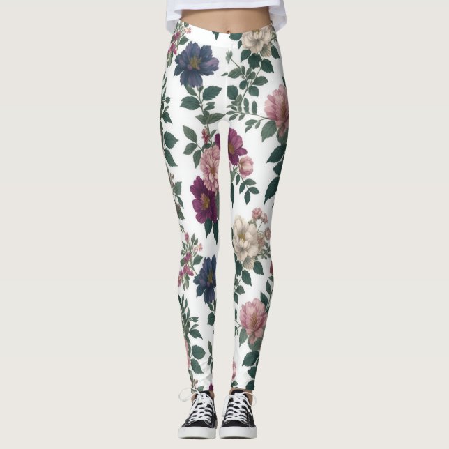 Vintage Gartenblüten Leggings (Vorderseite)