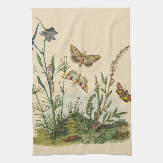 Vintage Garteninsekten, Schmetterlinge, Raupen Geschirrtuch (Vertikal)