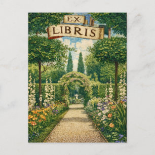 Vintage Gartens Ex Libris Buchschild  Postkarte