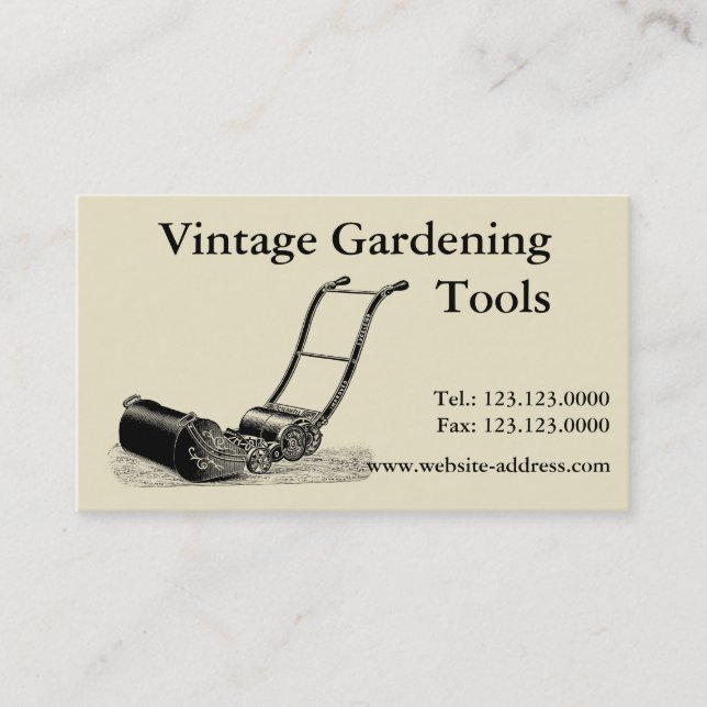 Vintage Gartenwerkzeuge Rasenmäherkarte Visitenkarte (Vorderseite)