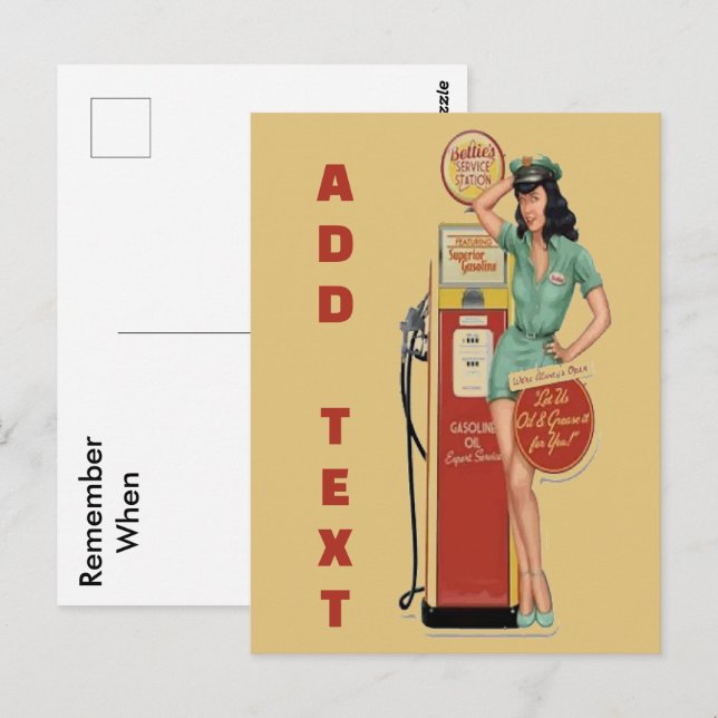 Vintage Gasstation, Text bearbeiten Postkarte (Vorne/Hinten)