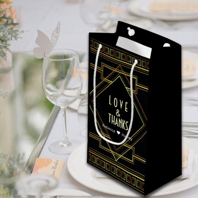 Vintage Gastgeschenk Hochzeit von Gatsby Kleine Geschenktüte (black gold vintage great gatsby wedding favor small gift bag)