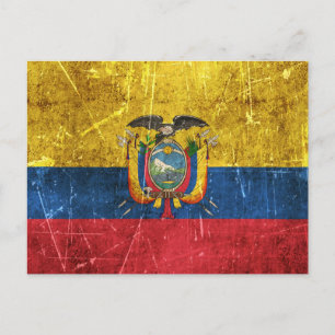 Vintage gealterte und zerkratzte Flagge Ecuadors Postkarte