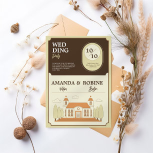 Vintage Gebäude Illustration Hochzeit Einladung