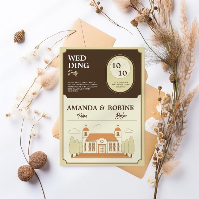 Vintage Gebäude Illustration Hochzeit Einladung (Von Creator hochgeladen)