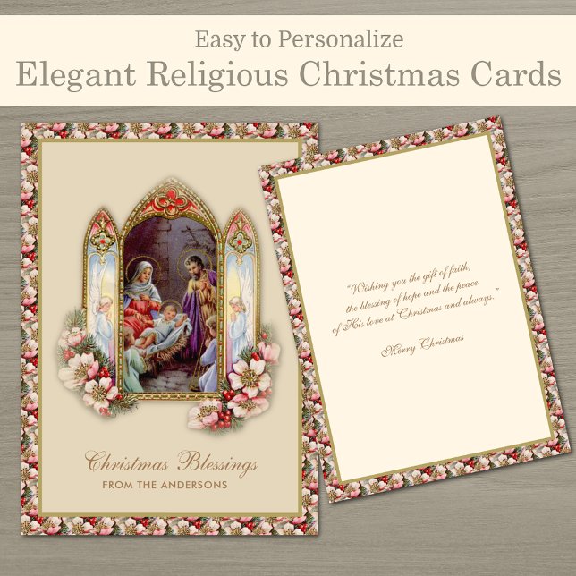 Vintage Geburt Jesus Mary Joseph Floral Karte (Elegant Traditional Religious Christmas Cards - Easy to personalize - FREE SHIPPING available!)