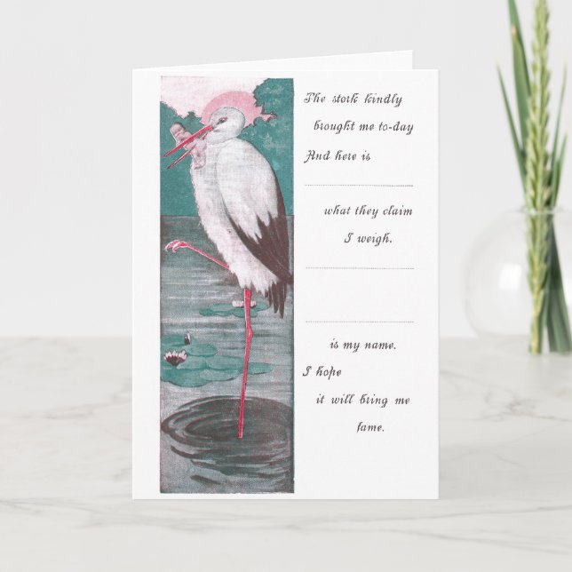 Vintage Geburtserklärung mit Stork Ankündigung (Vorderseite)