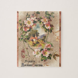 Vintage- Geburtstags-Blumen-Land im viktorianische