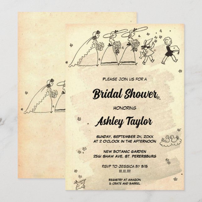 Vintage Geburtstagsfeier Retro Brautparty Einladung (Vorne/Hinten)