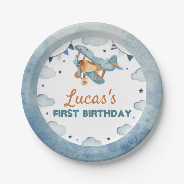 Vintage Geburtstagspapiere Pappteller (Vorderseite)