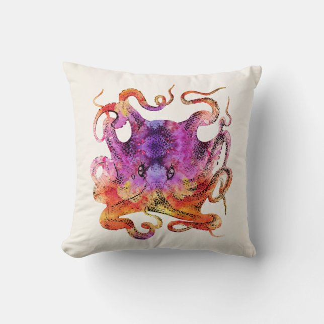 Vintage Gefärbte Krawatte Octopus Psychedelischer  Kissen (Vorderseite)