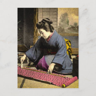 Vintage-Geisha beim Vorbereiten ihres Kimonos im a Postkarte