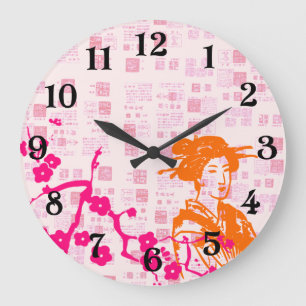 Vintage-Geisha-Collage Große Wanduhr