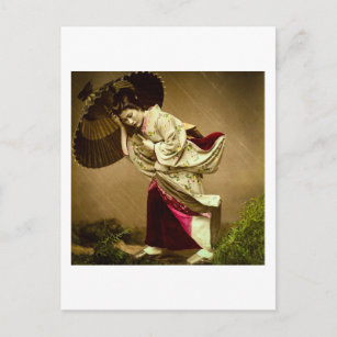 Vintage Geisha in einer Rain Glass Slide im Spring Postkarte
