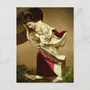Vintage Geisha in einer Rain Glass Slide im Spring Postkarte