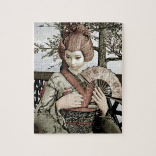 Vintage-Geisha-Kimono-Fächer-Illustration