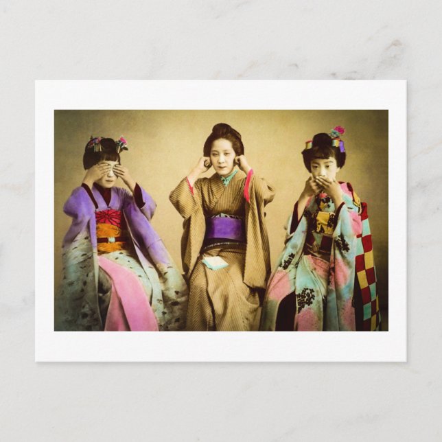Vintage Geisha sieht kein böse altes Japan Postkarte (Vorderseite)