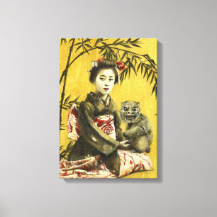 Vintage Geisha- und Bamboo-Design-Leinwand Leinwanddruck