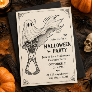 Vintage-Geister-Skelett-Halloween-Party Einladung