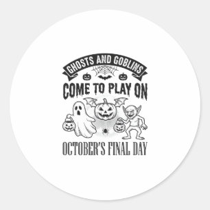 Vintage-Geister und Goblins Halloween-Shirt-Design Runder Aufkleber