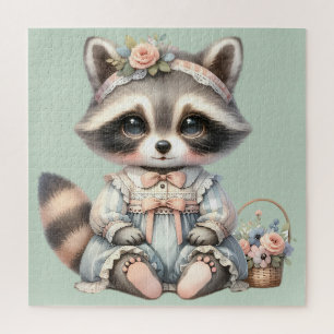 Vintage gekleideter Cottagecore-Waschbär Pastell