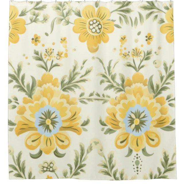 Vintage gelbe Blume Pflanze Muster Duschvorhang (Vorderseite)