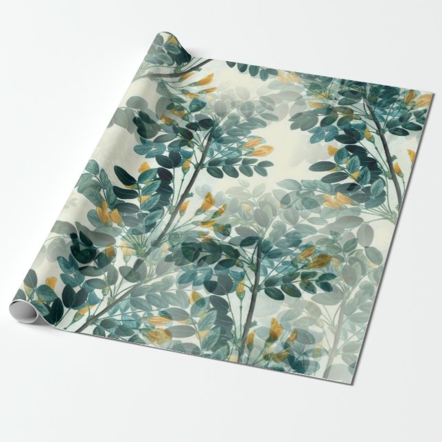 Vintage Gelbe Flora Pflanze Geschenkpapier (Ungerollt)