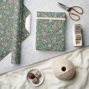Vintage gelbe Leuchten Pink Pansy Faces Stiefmütte Geschenkpapier