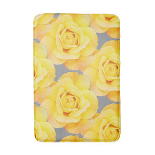 Vintage Gelbe Orange Rose Blume Grau Badematte