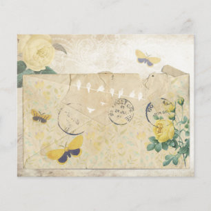 Vintage gelbe Rose & Schmetterling Scrapbook Papie