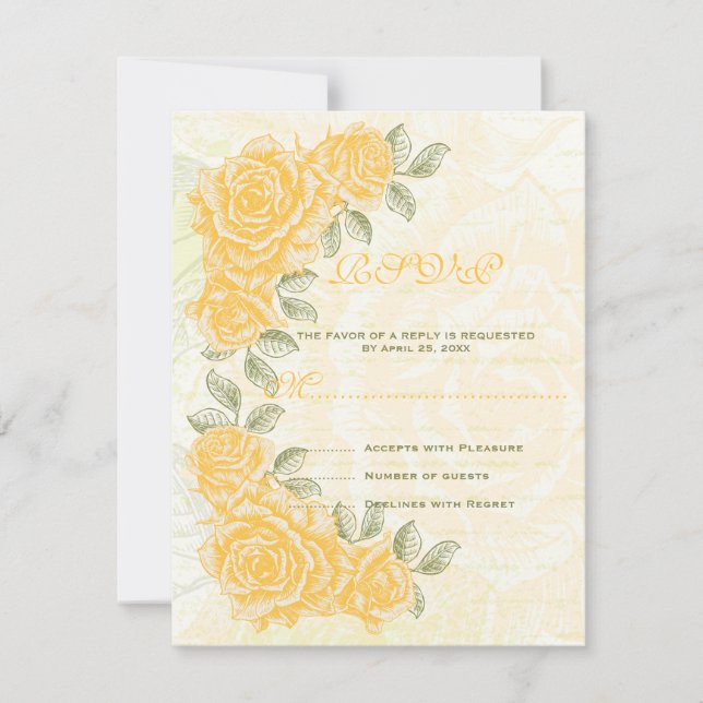 Vintage gelbe Rosen Hochzeit RSVP Antwortkarte (Vorderseite)