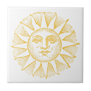 Vintage Gelbe Sonnendekoration Keramik Tile Fliese
